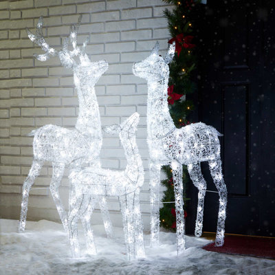 Set of popular 3 Lightup Rattan Deer Family w/ 210 Clear Christmas Lights